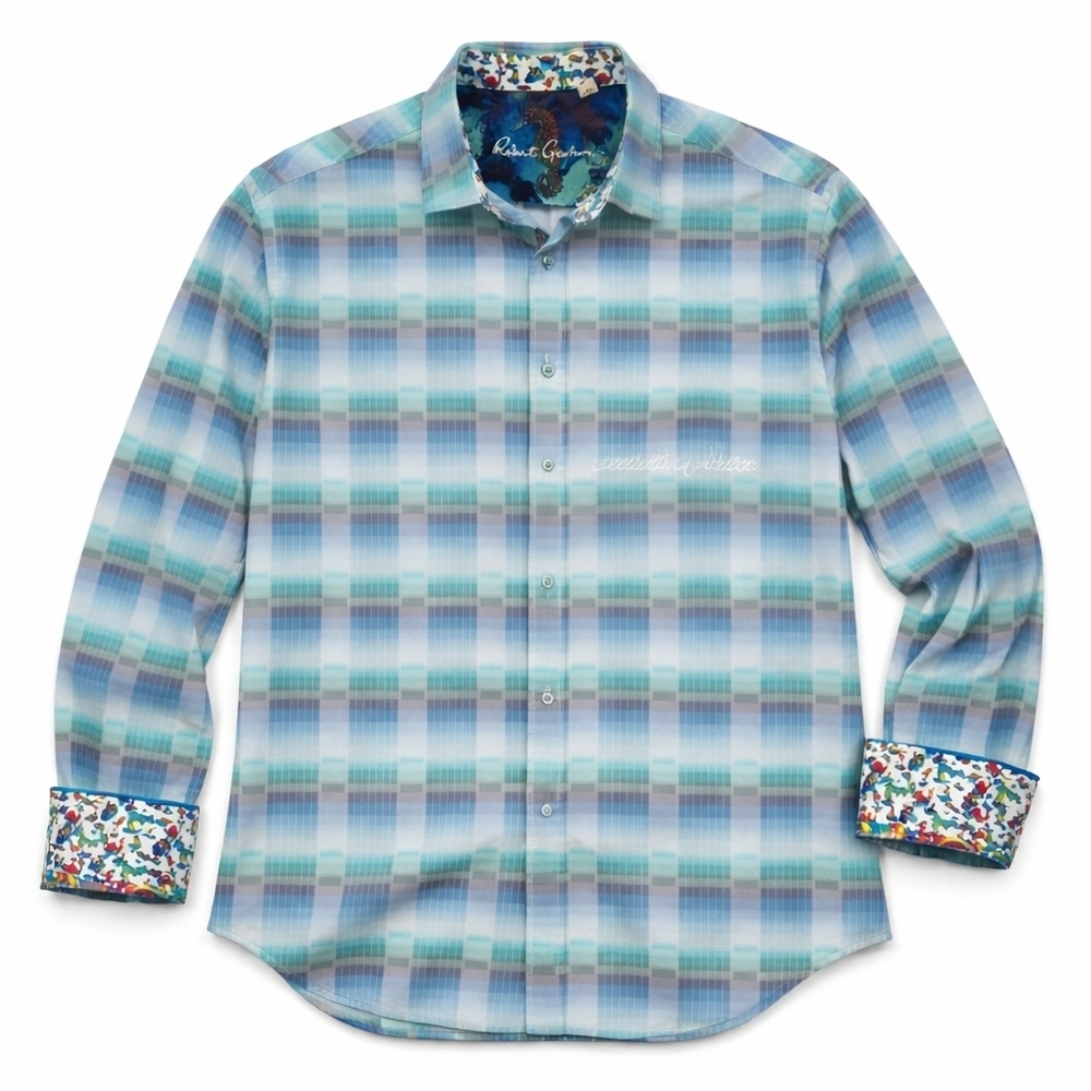 Robert Graham Seahorse Mermen Plaid Flip Cuff Shirt XL